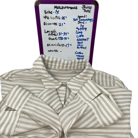 Soft Surroundings Striped Long Sleeve Button Abstract Hem Long Line Top Size 1X - Picture 10 of 16